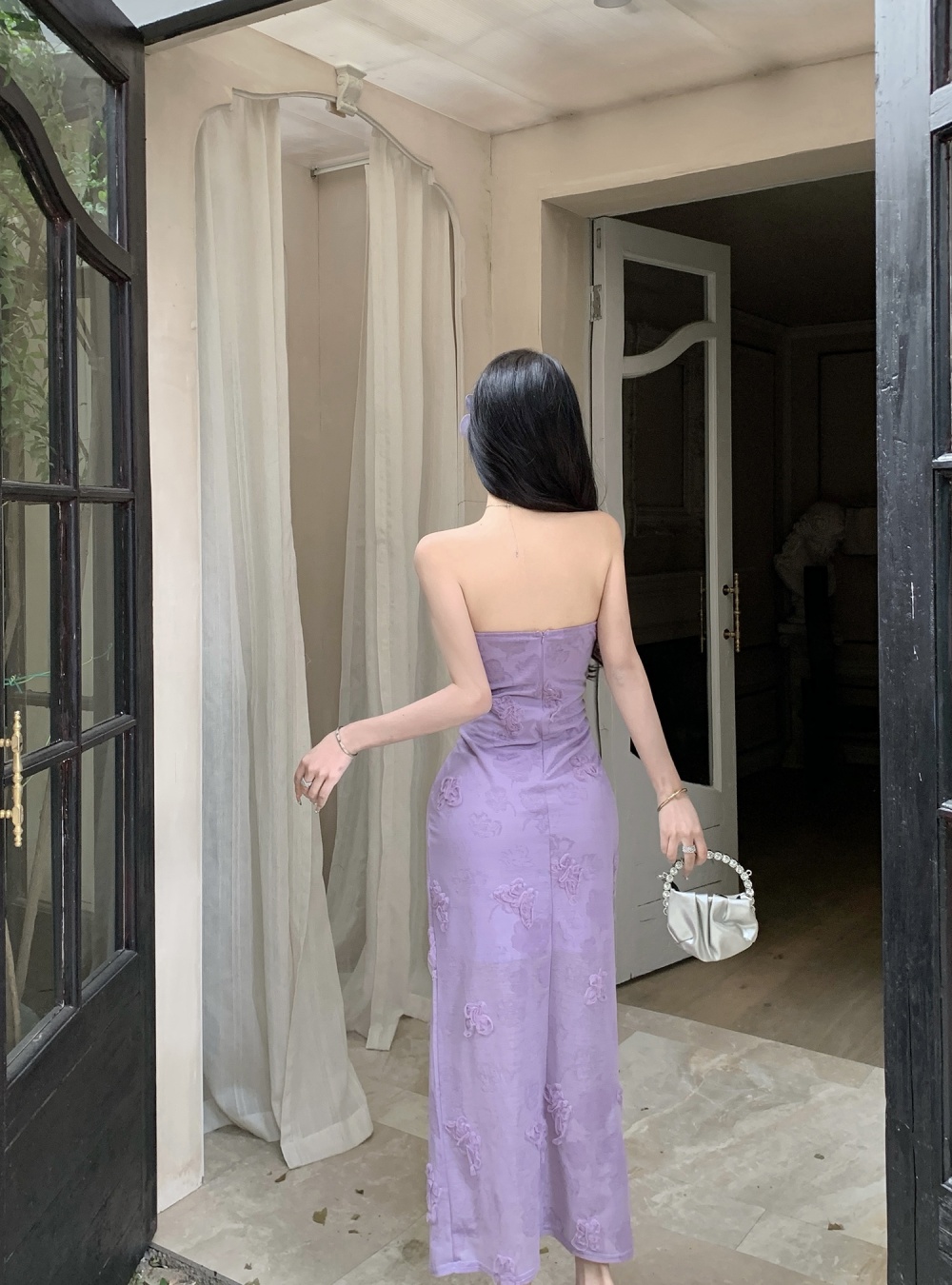 Lace summer fold wrapped chest sweet slim Thailand dress