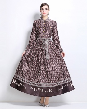 Printing all-match European style pinched waist dress