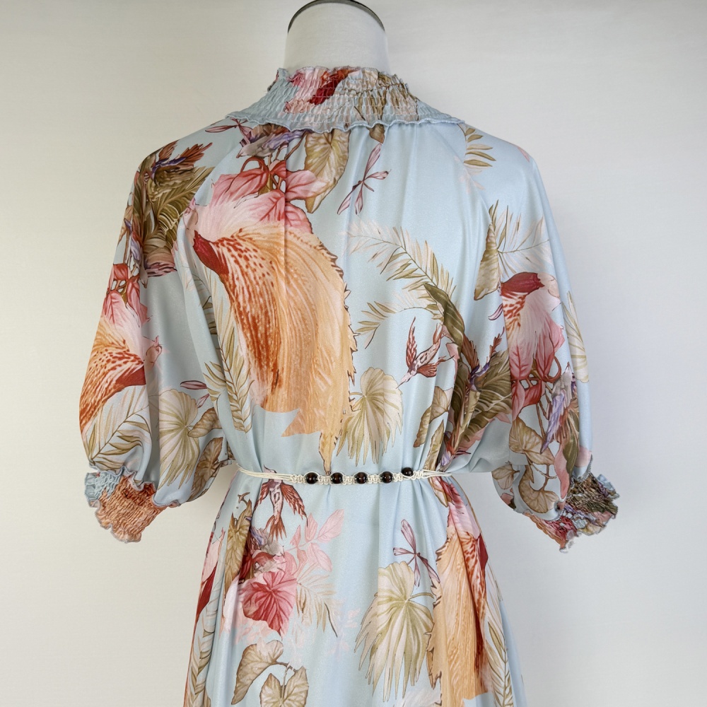 Summer green long belt elegant style real silk dress
