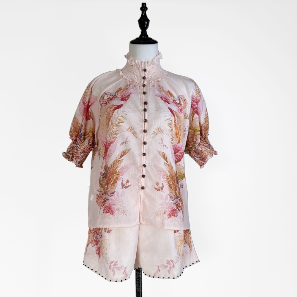 Retro beading shirt fashion summer shorts a set