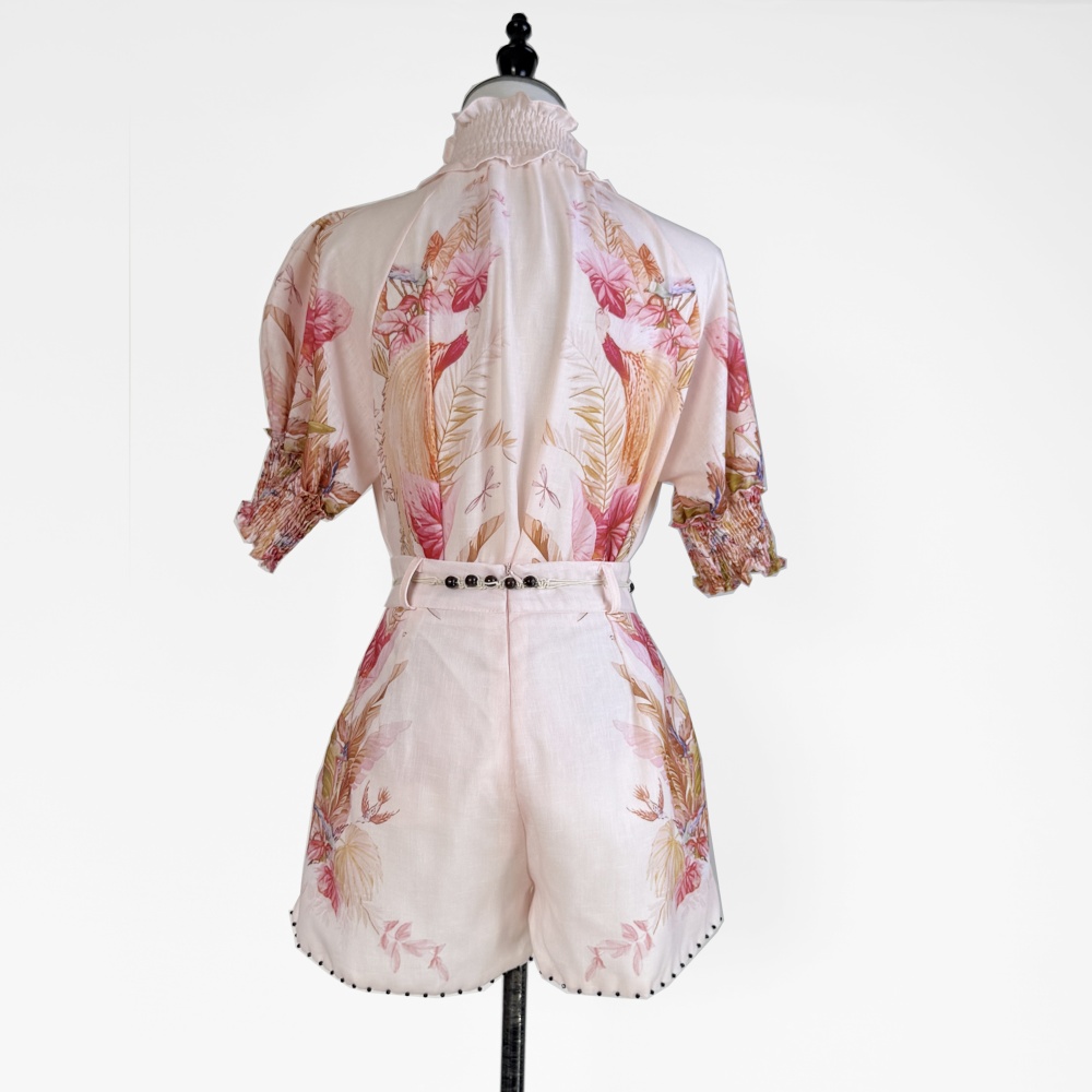 Retro beading shirt fashion summer shorts a set