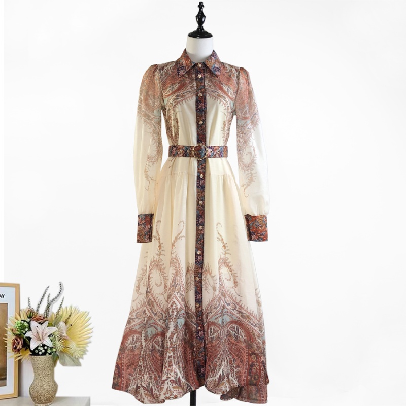 Long sleeve dress spring and summer belt for women