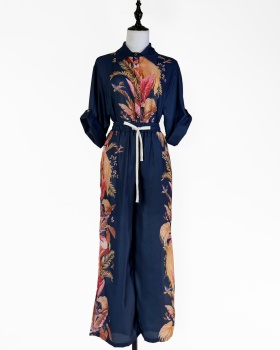Printing shirt wide leg long pants 2pcs set