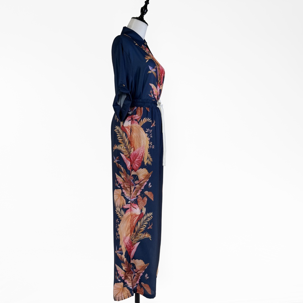 Printing shirt wide leg long pants 2pcs set