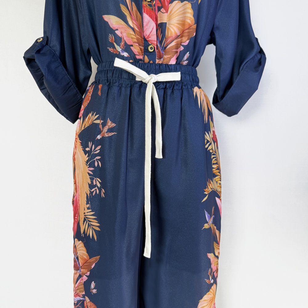 Printing shirt wide leg long pants 2pcs set