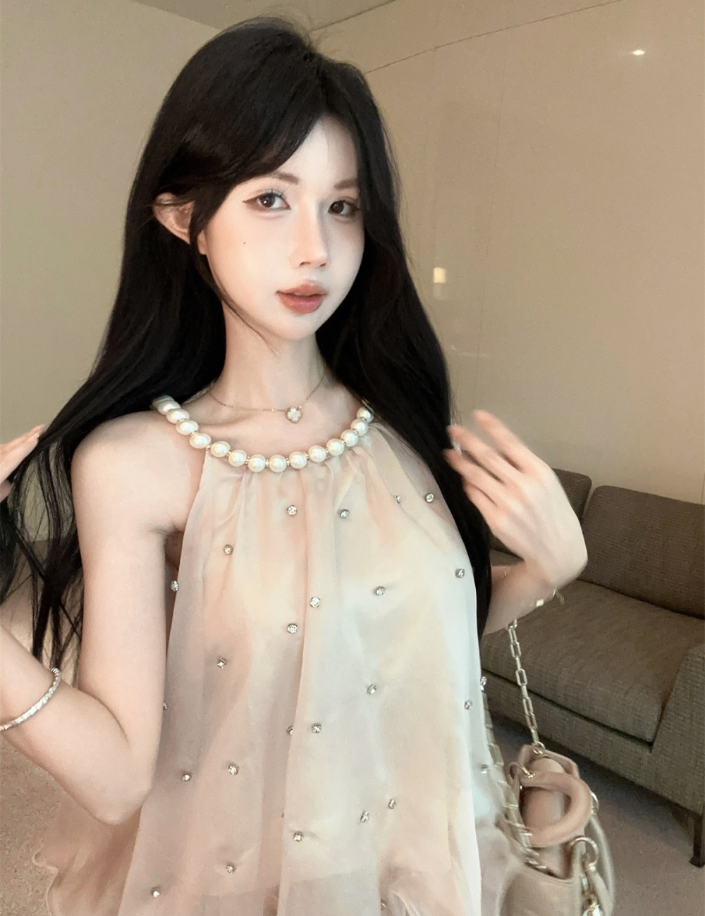 Rhinestone France style tops temperament small shirt