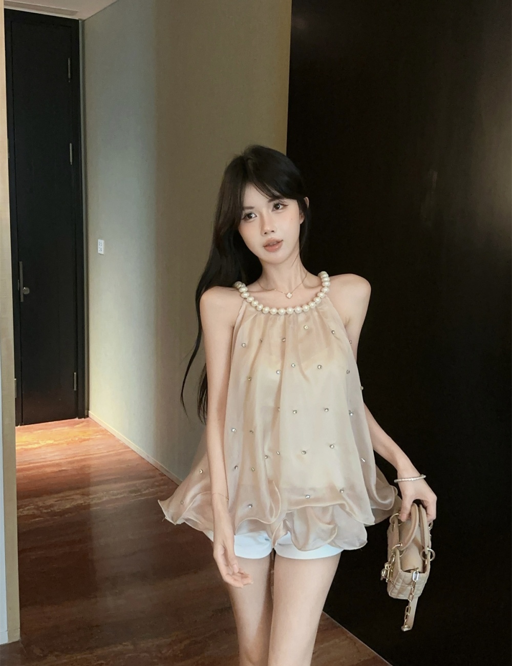 Rhinestone France style tops temperament small shirt