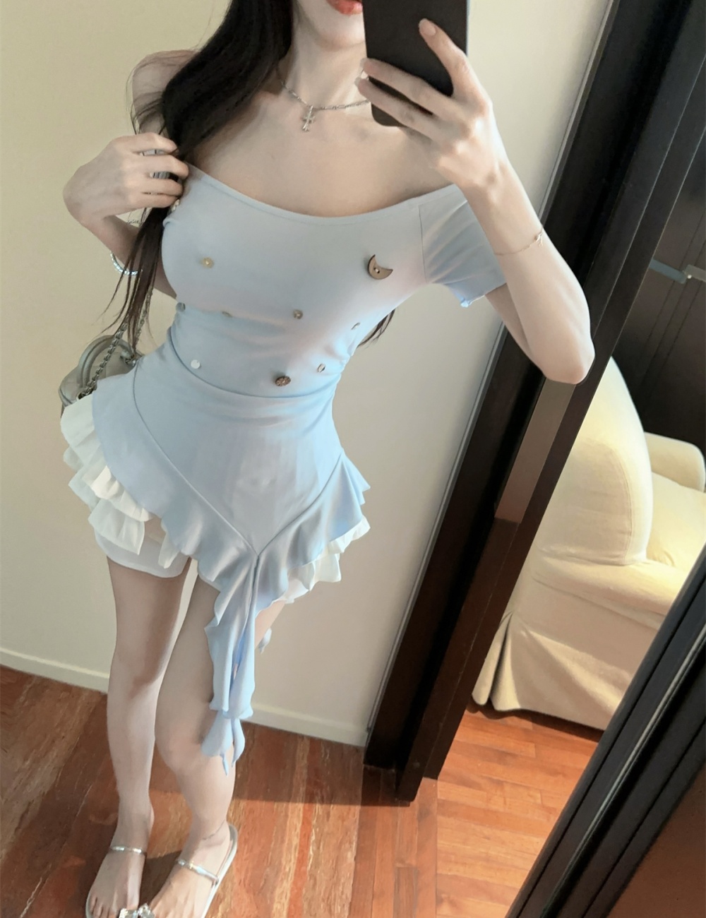 Ornament strapless tops lotus leaf edges streamer small shirt