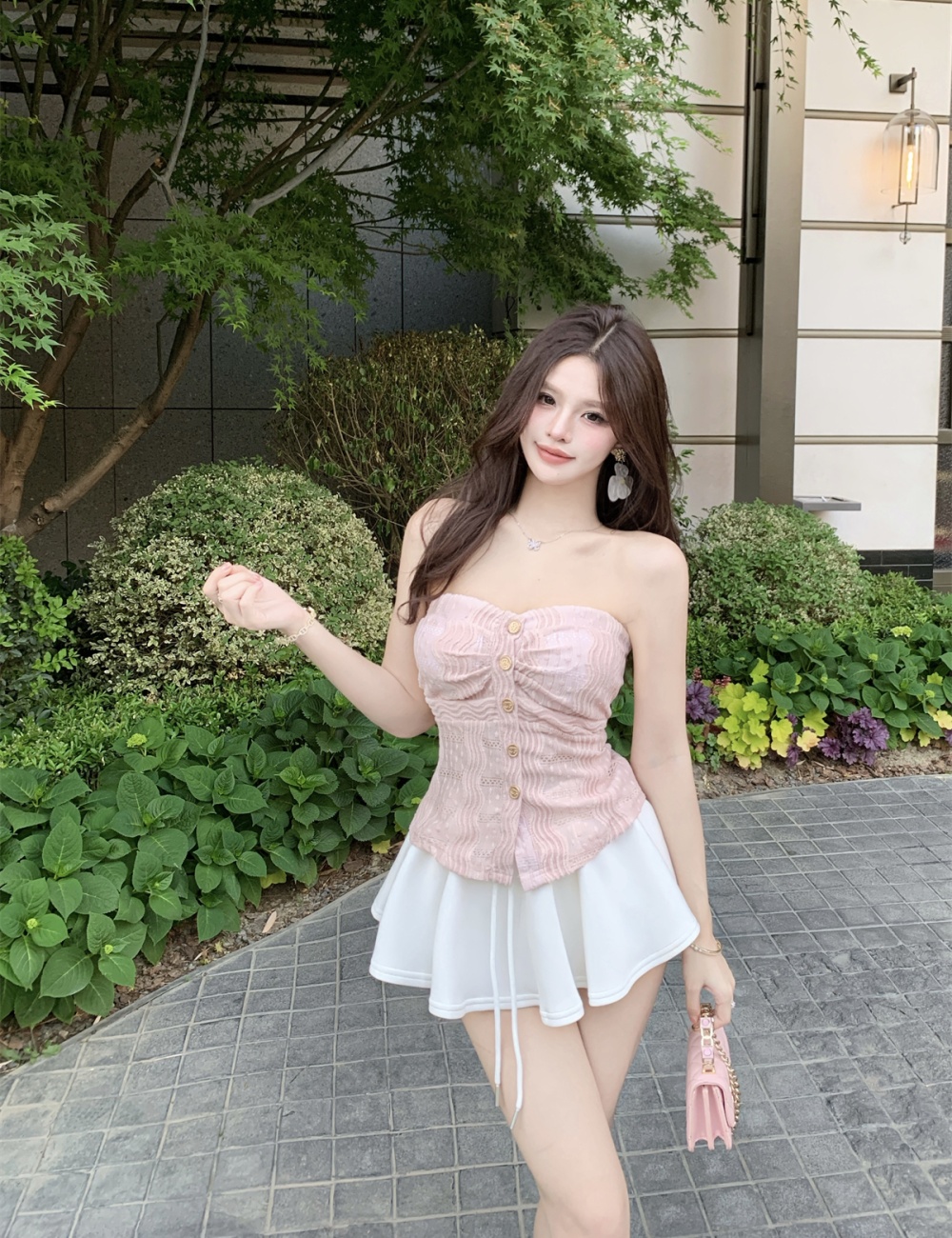 Lace summer sweet tops A-line sling skirt 2pcs set for women