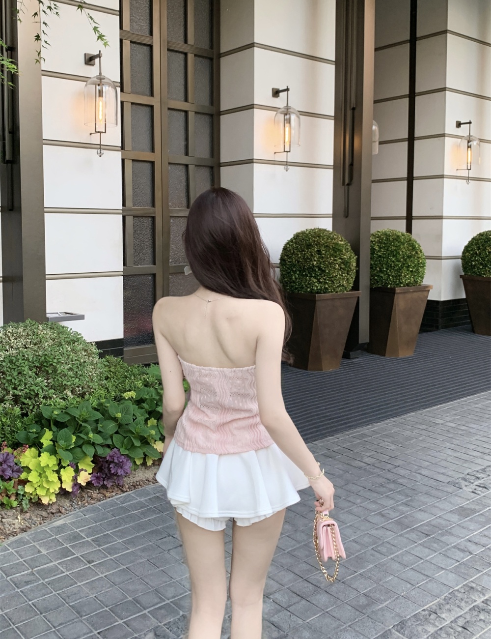 Lace summer sweet tops A-line sling skirt 2pcs set for women