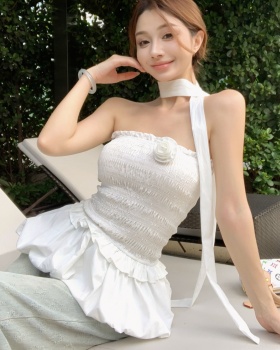 Scarf pinched waist high waist temperament tops