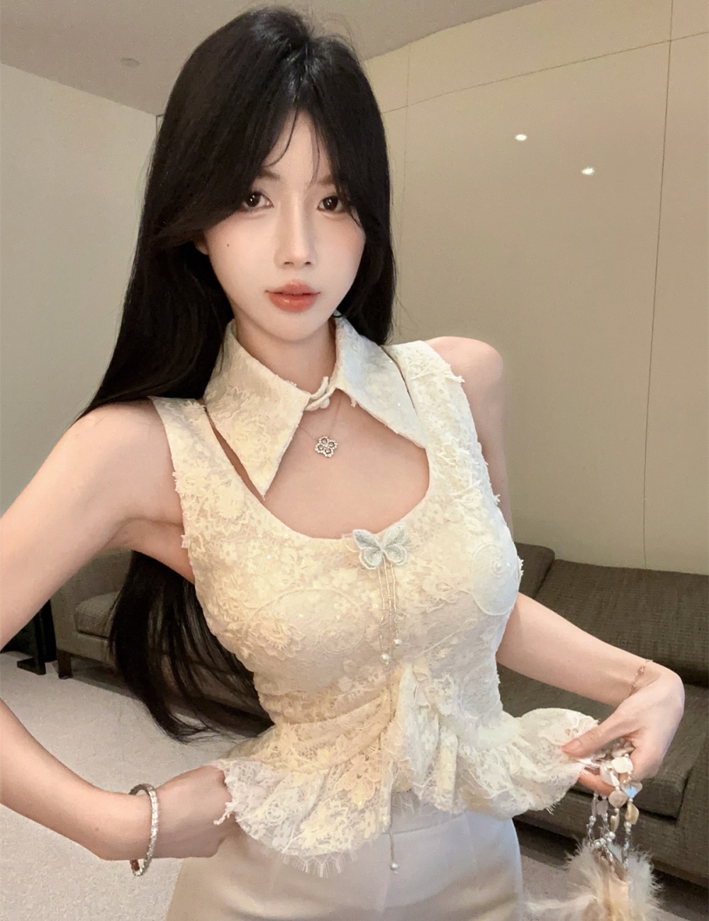 Sequins stereoscopic tops butterfly decoration vest