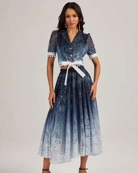 Short sleeve short skirt court style tops a set