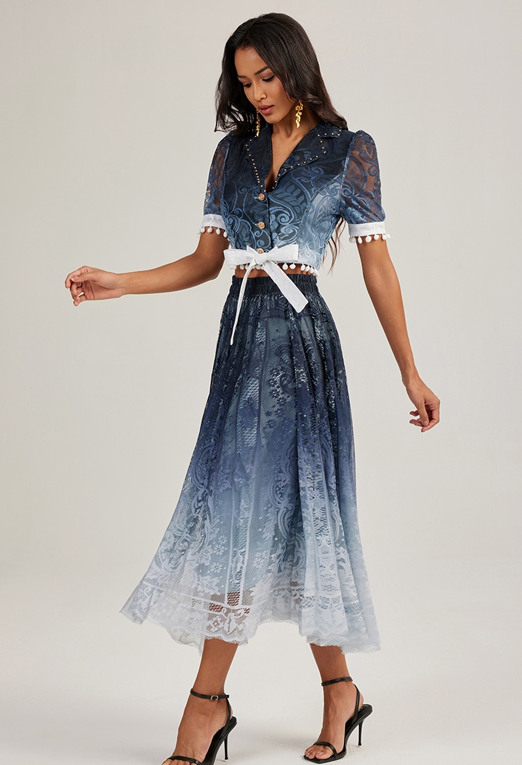 Short sleeve short skirt court style tops a set