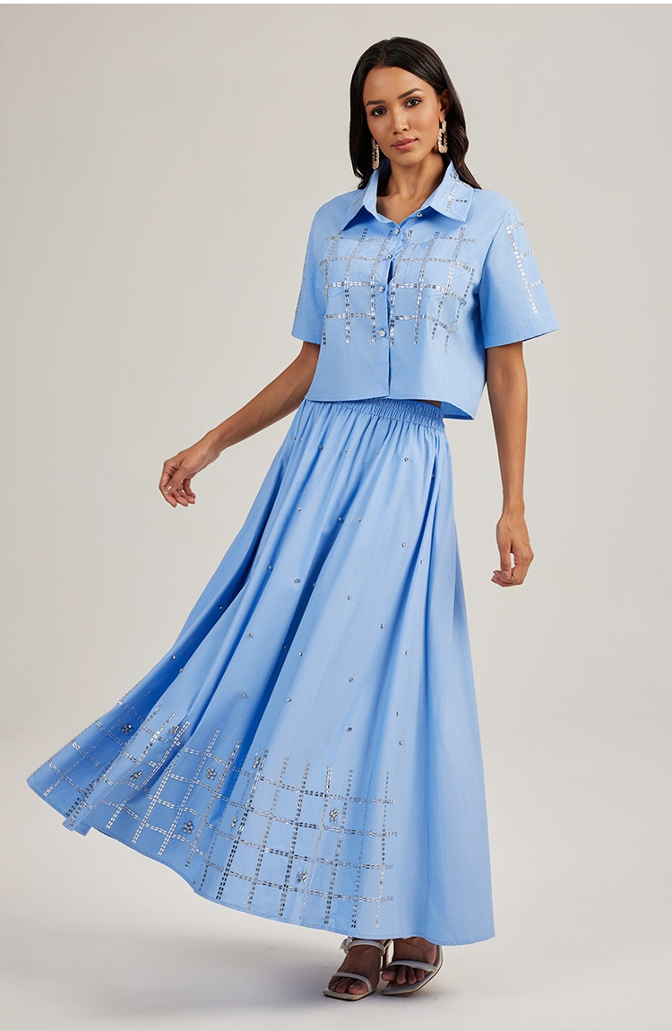 Short sleeve lapel shirt vacation short skirt 2pcs set
