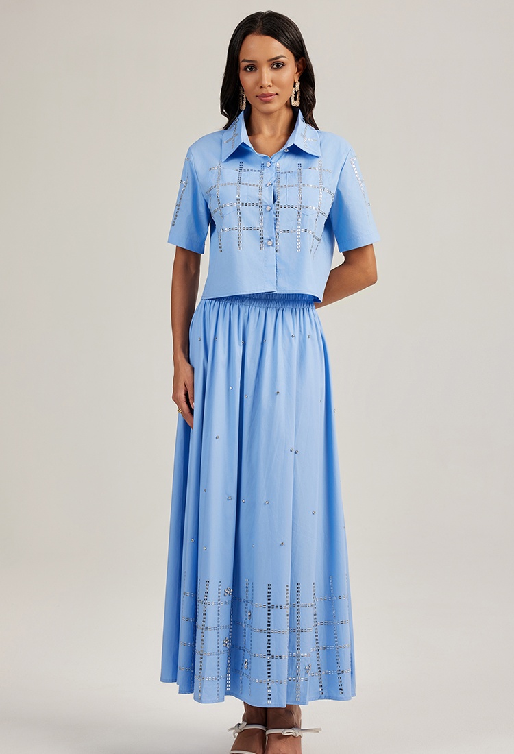 Short sleeve lapel shirt vacation short skirt 2pcs set
