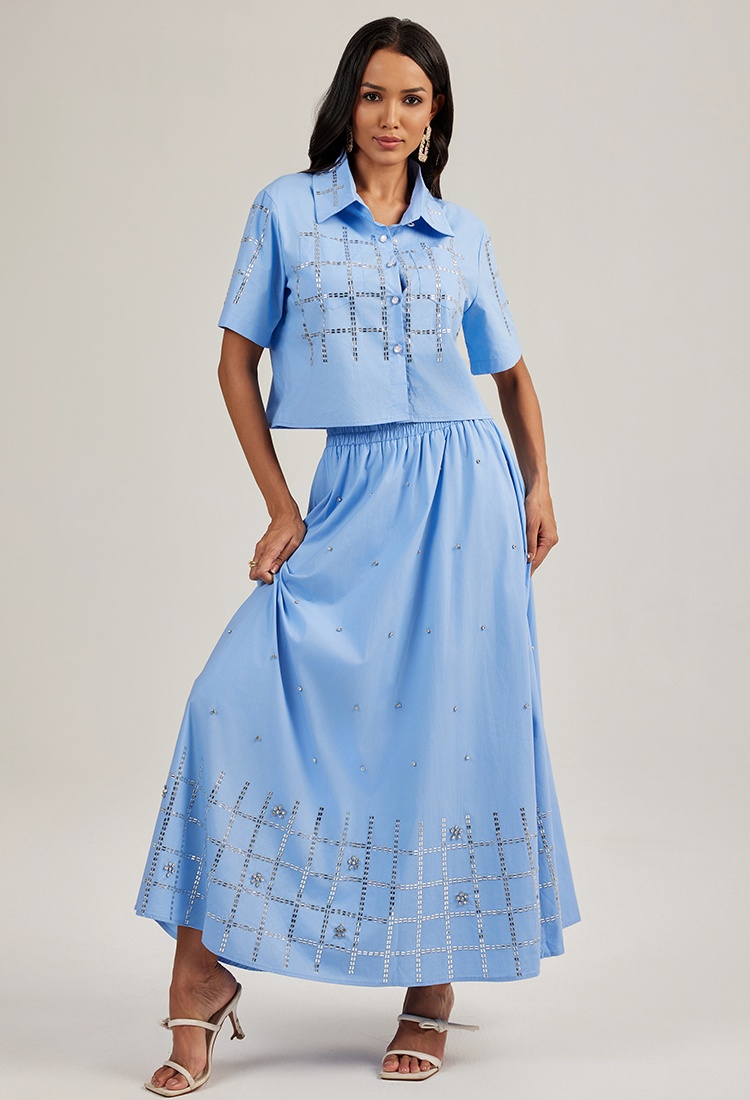 Short sleeve lapel shirt vacation short skirt 2pcs set