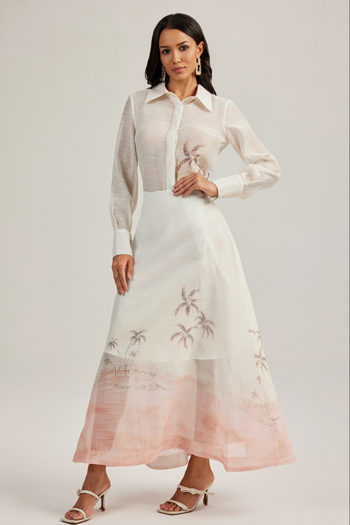 Court style retro skirt printing shirt 2pcs set