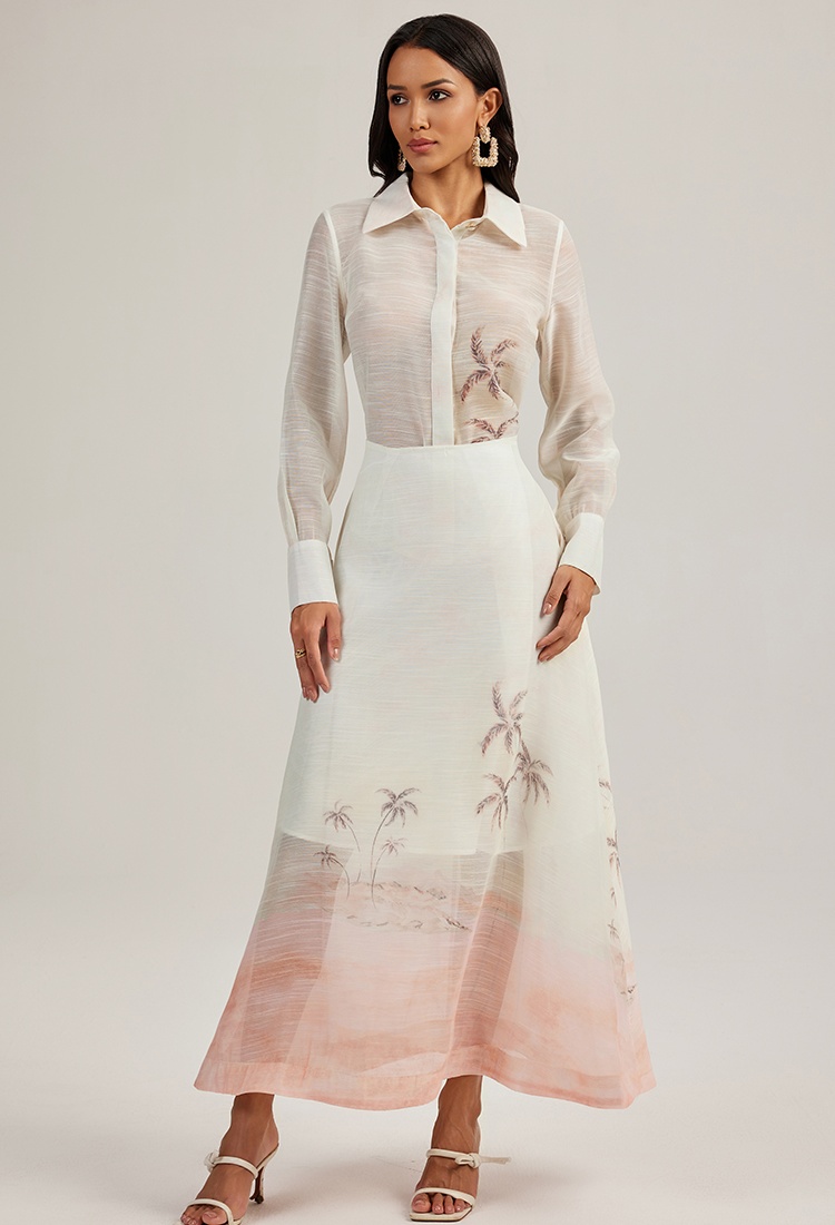 Court style retro skirt printing shirt 2pcs set