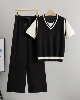 Casual short sleeve T-shirt summer long pants 2pcs set