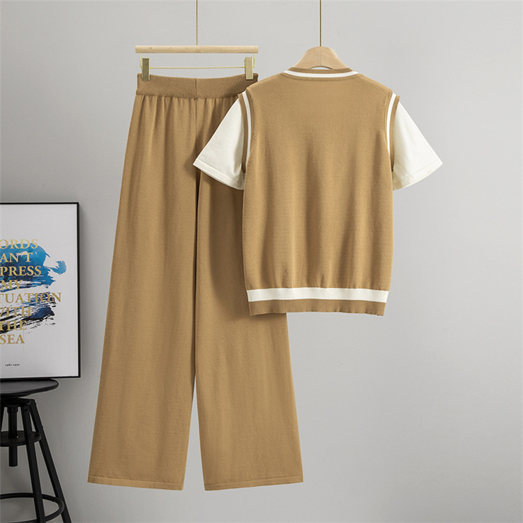 Casual short sleeve T-shirt summer long pants 2pcs set