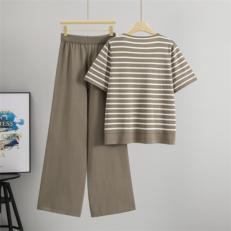 Pseudo-two wide leg pants T-shirt 2pcs set for women