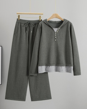 Hooded wide leg pants Casual sweater 2pcs set for women