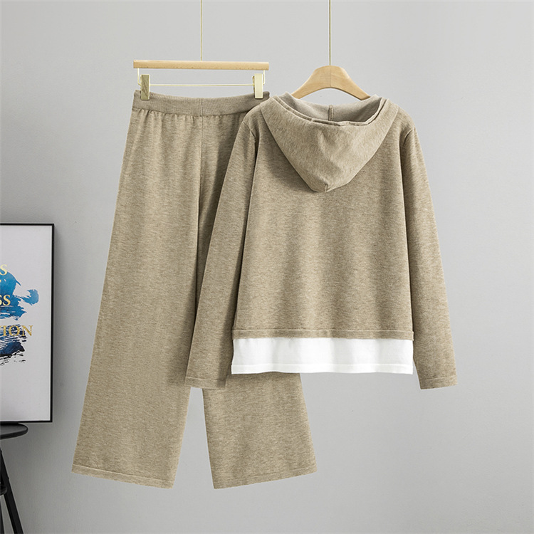 Hooded wide leg pants Casual sweater 2pcs set for women