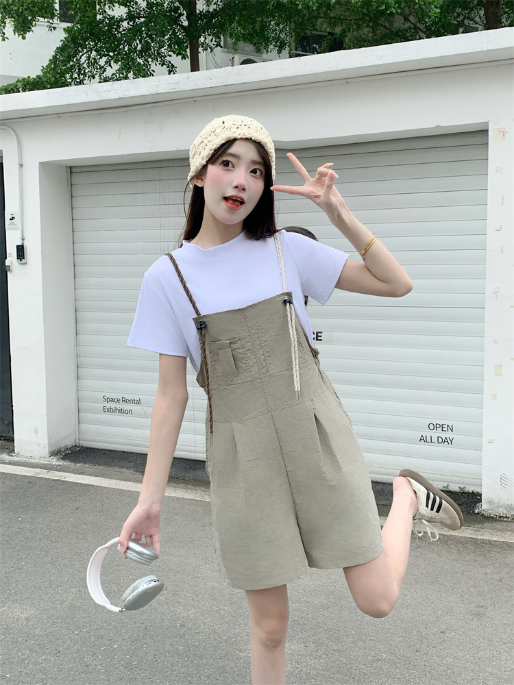 Sling strap jumpsuit Casual T-shirt a set for women