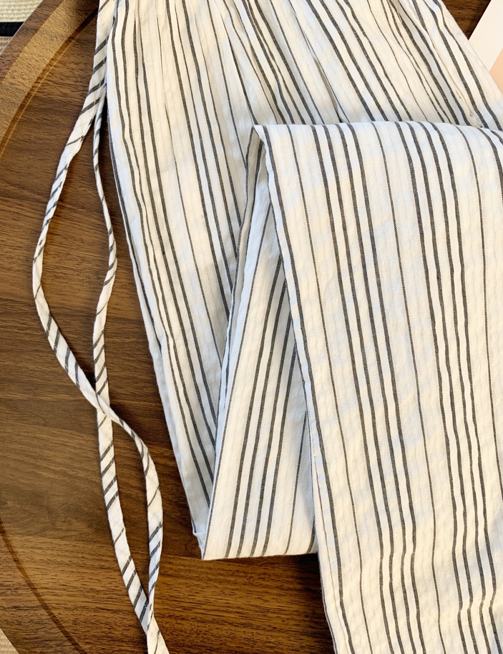 Stripe drawstring long pants wide leg casual pants
