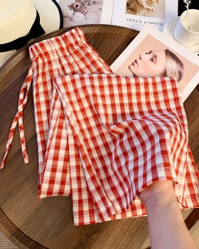 Plaid maiden wide leg pants red summer pants for women