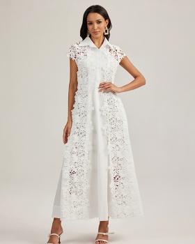 Lace France style dress short sleeve splice long dress