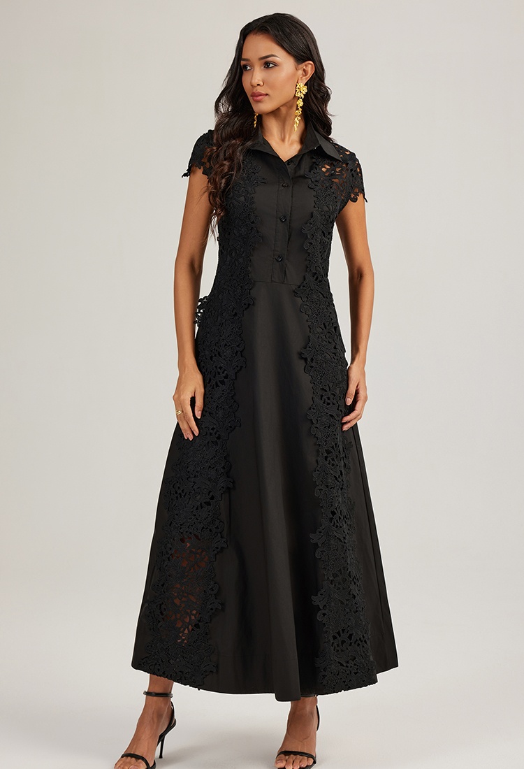 Lace France style dress short sleeve splice long dress