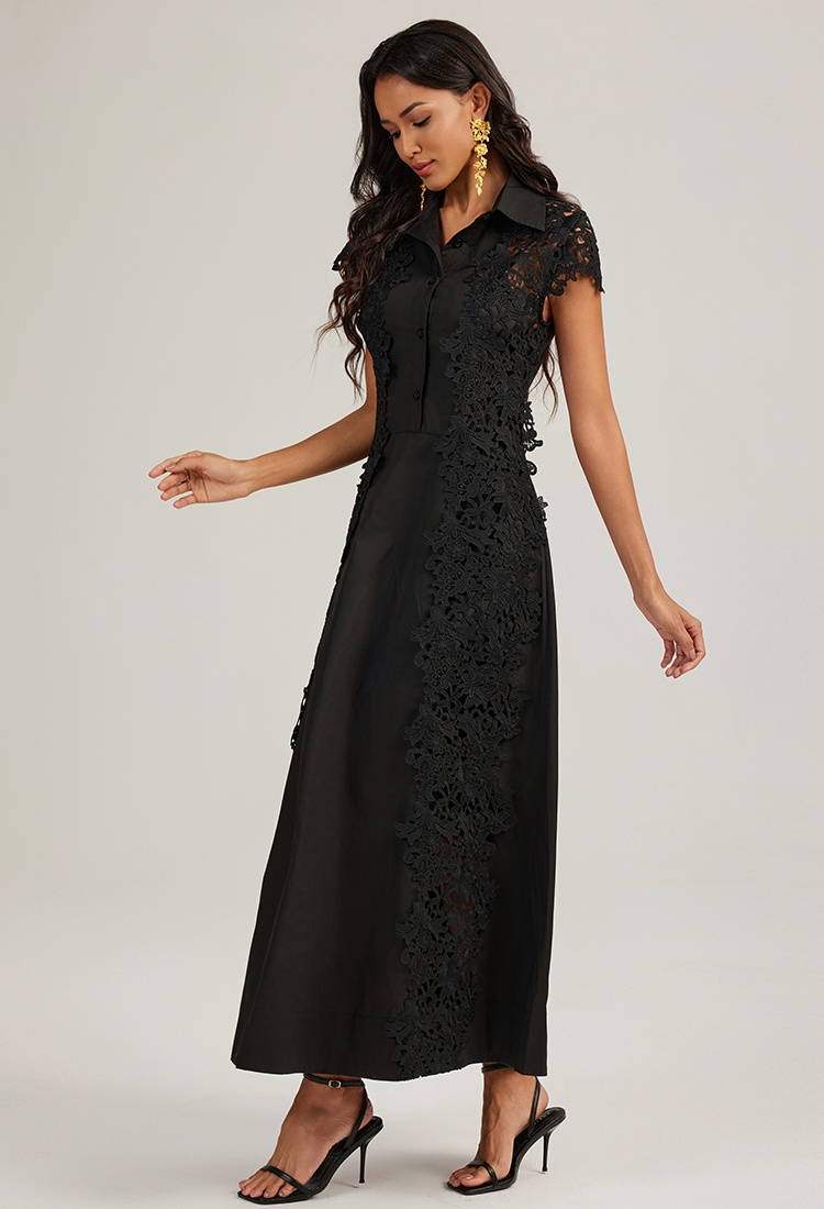 Lace France style dress short sleeve splice long dress