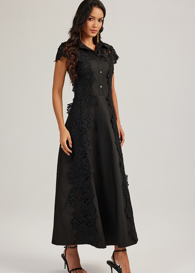 Lace France style dress short sleeve splice long dress