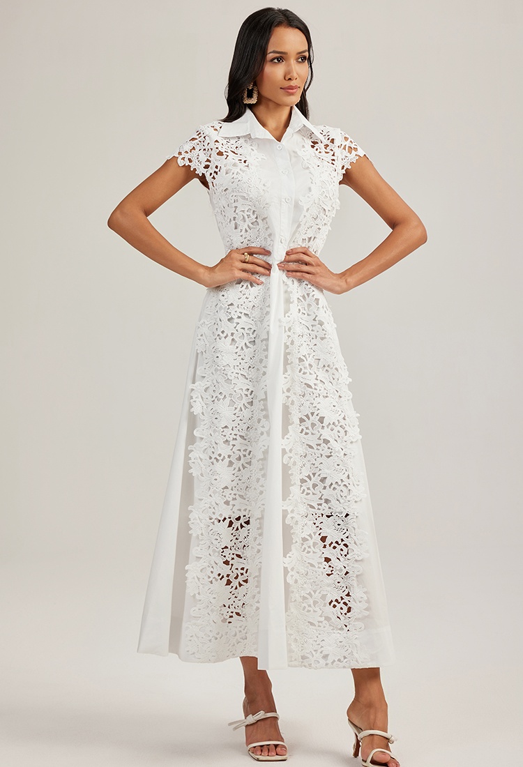 Lace France style dress short sleeve splice long dress