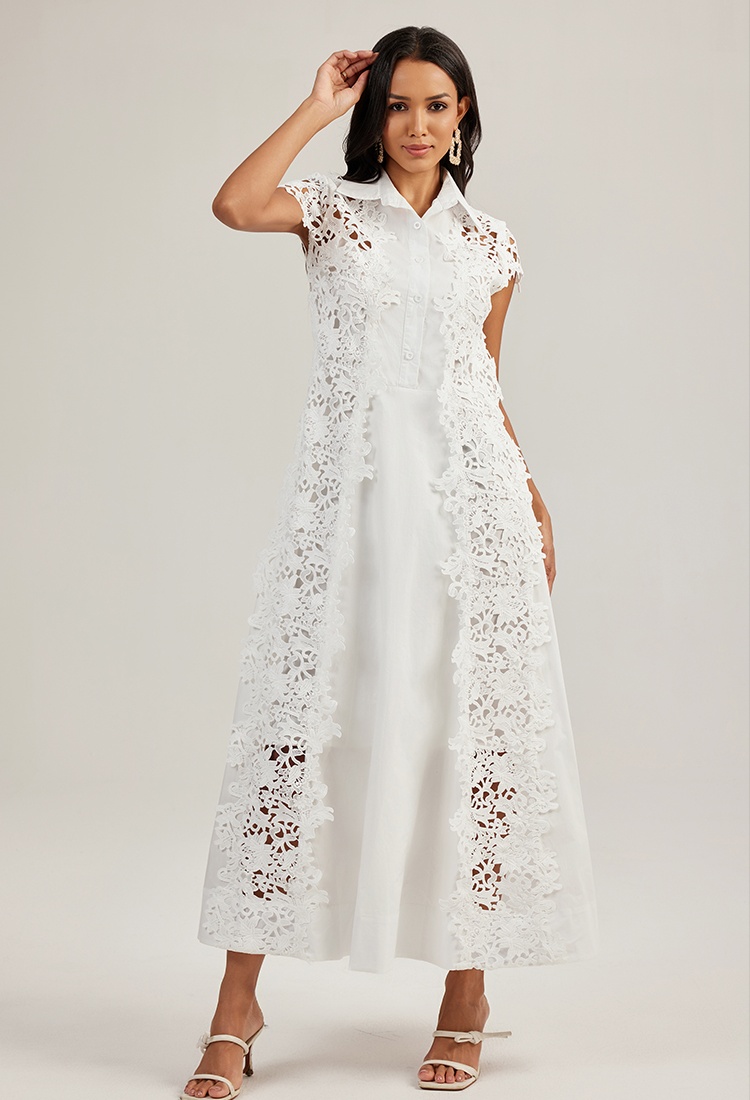 Lace France style dress short sleeve splice long dress