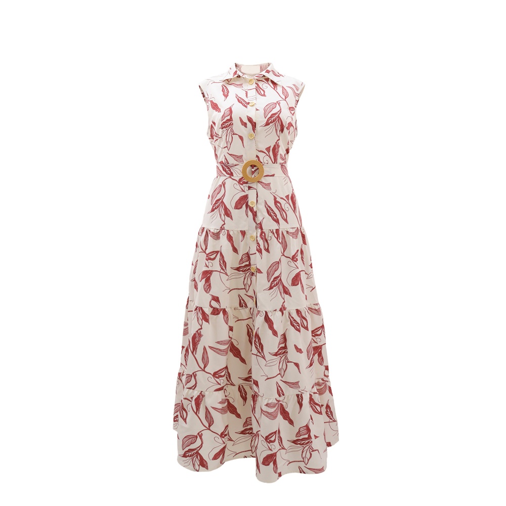 A-line lapel belt pinched waist sleeveless dress