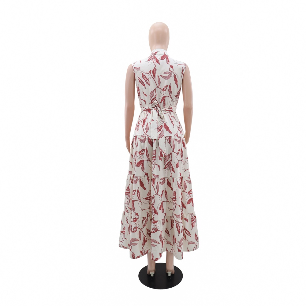 A-line lapel belt pinched waist sleeveless dress