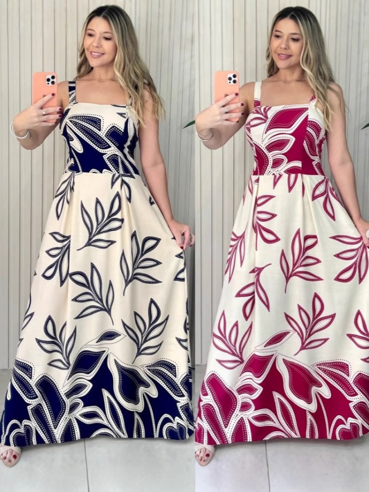 Vacation printing sleeveless dress for women