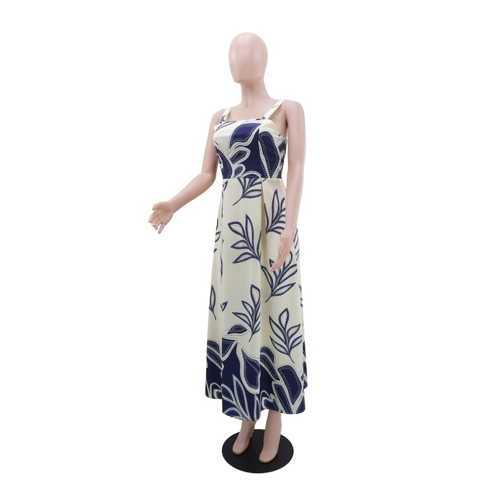 Vacation printing sleeveless dress for women
