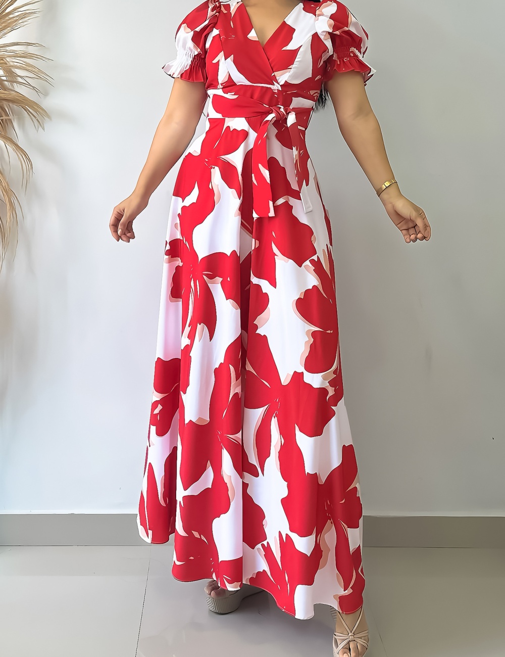 European style V-neck printing Casual dress for women