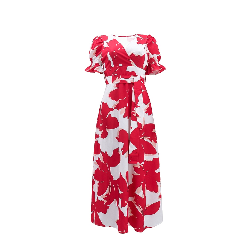 European style V-neck printing Casual dress for women