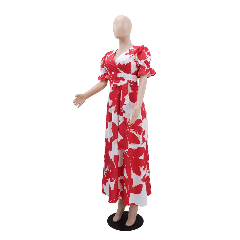 European style V-neck printing Casual dress for women