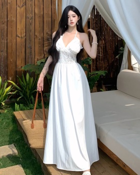Sling lace dress pinched waist long dress for women