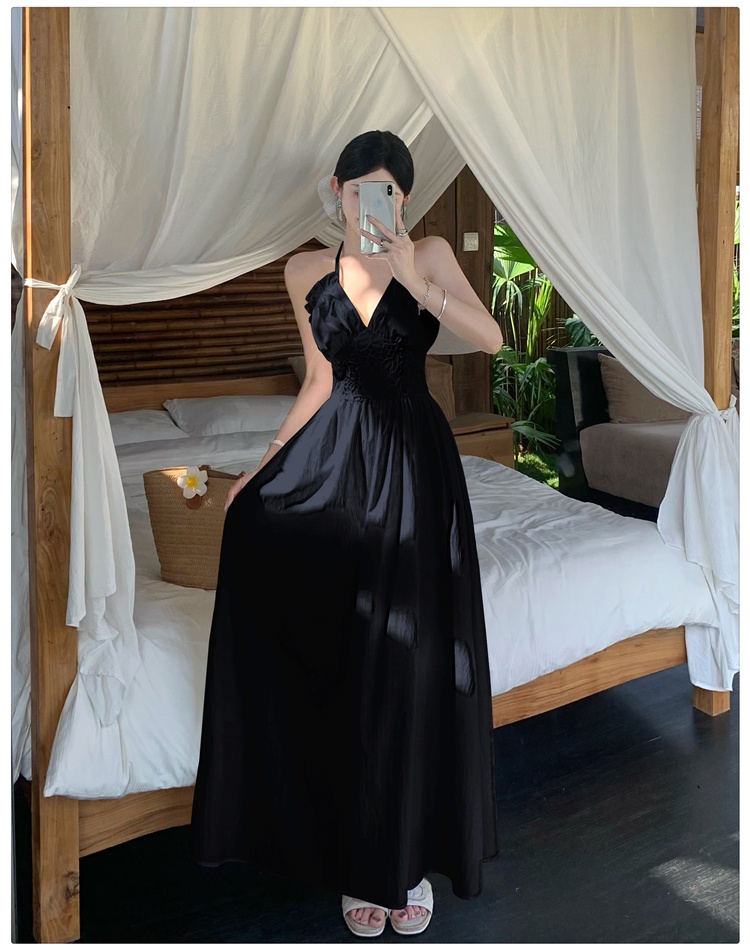 Sling lace dress pinched waist long dress for women