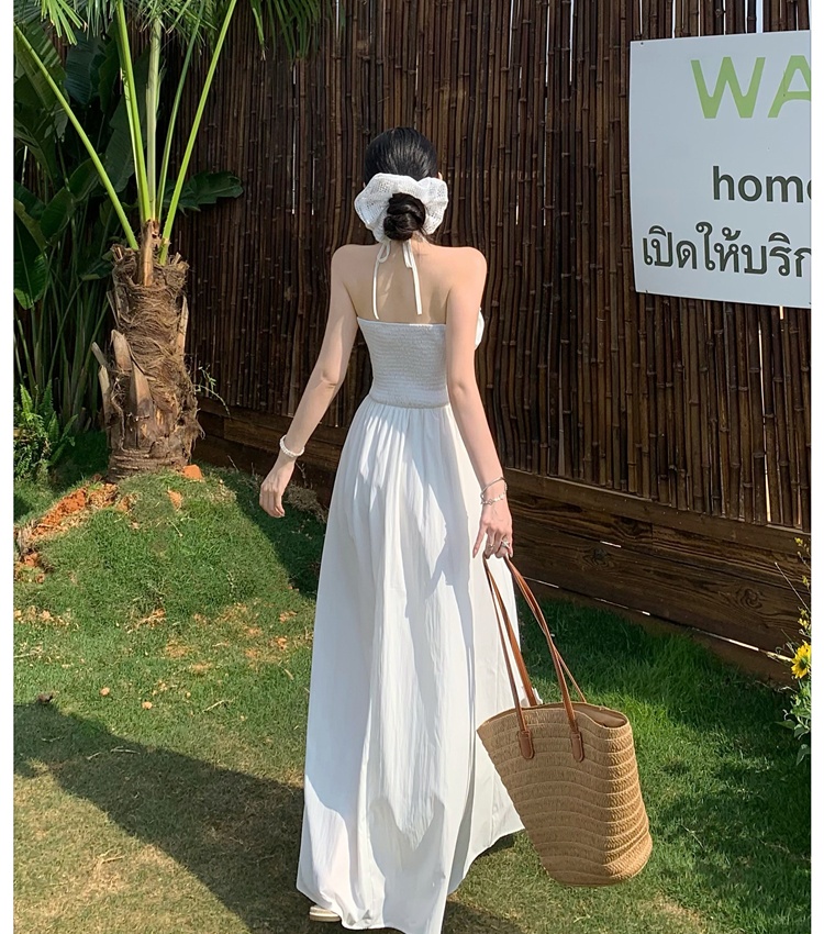 Sling lace dress pinched waist long dress for women
