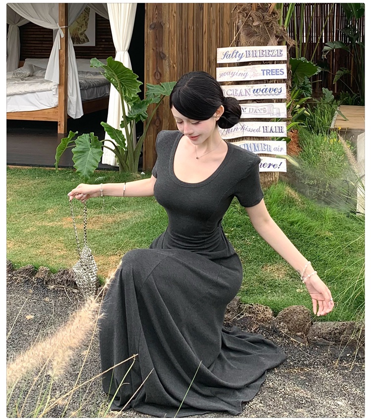 Frenum long dress pinched waist dress for women