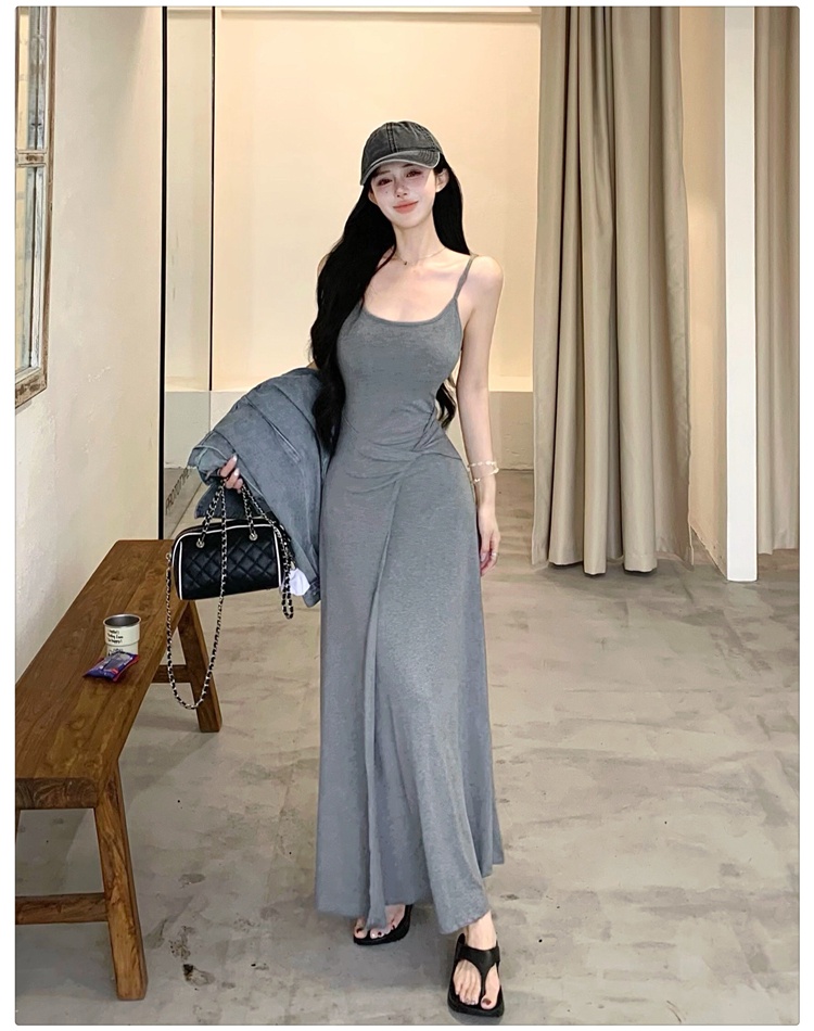 With chest pad slim dress summer long dress for women