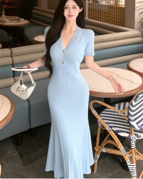 Chanelstyle summer V-neck dress knitted mermaid long dress